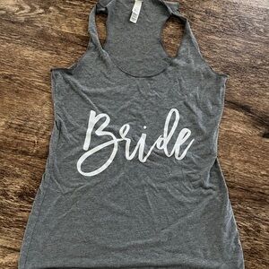 Bella Canvas Gray Racerback Tank Top with White "Bride" Script